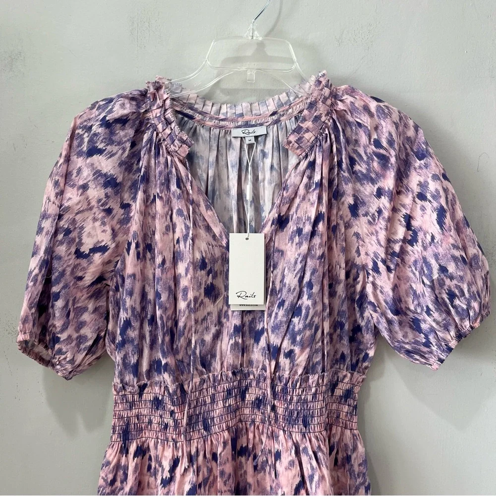 NEW $238 Rails Fiorella Cotton Ikat-Inspired Mini dress Medium Pink Geometric - Picture 7 of 14